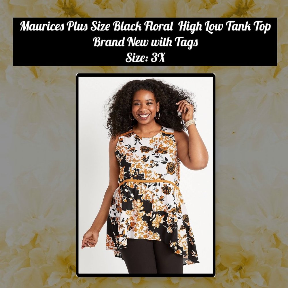 Maurices Plus Size Black Floral High Low Tank Top 3X